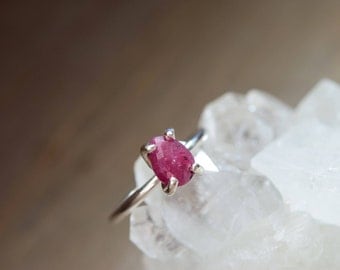 Ruby Ring. Faceted Gemstone Sterling Silver Ring. Delicate Minimal July Birthstone Stacking Ring. Faceted Stone. Gift for Sister. July Gift