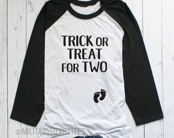 Trick or treat for two halloween maternity shirt, maternity halloween party shirt
