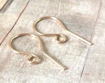 14K Solid Gold Earring Hooks, 20 Gauge or 21 Gauge, 14K Solid Gold Earwire, 14K Gold Earring Hooks, Gold Ear Wire, One Pair (2 Pcs)