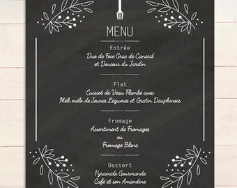 Menu style ARDOISE customizable // Template recto for wedding, christening, reception, restaurant in digital or print format