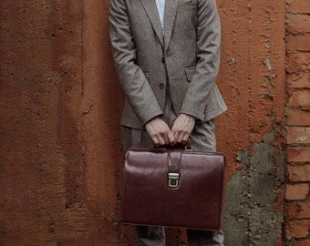 Leather Briefcase Men, Leather Brown Briefcase Lawyer bag for men,Leather Doctor Bag, Mens Vintage Briefcase - The Firm