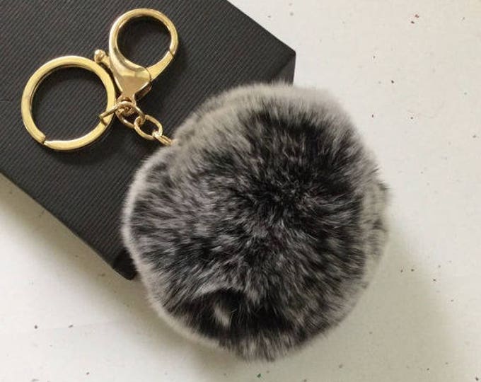 New! Frosted black Fur pom pom keychain fur ball bag pendant charm