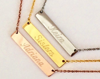 name bar necklace,initial necklace,Bridesmaid Gift, Engraved Jewelry,bar necklace, gold plate bar, gold necklace, gift idea, birthday gift