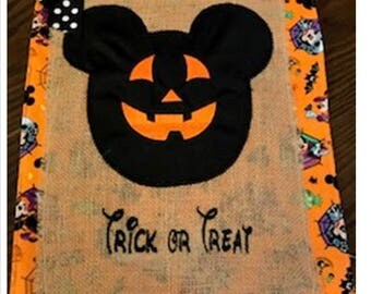 Jack O Lantern Mouse Burlap Halloween Fall Embroidered Appliqued Garden Flag Door Hanger