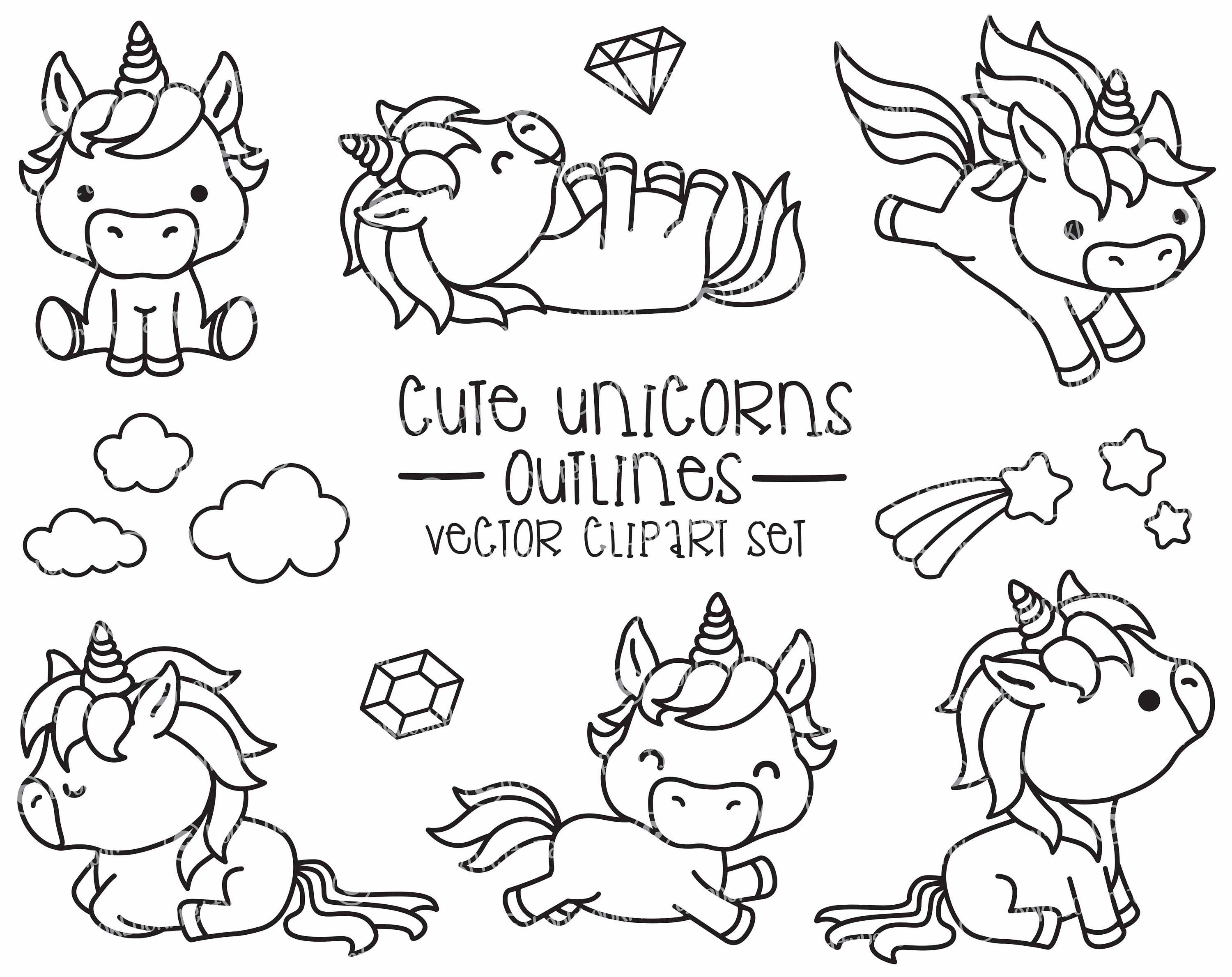 Download Premium Vector Clipart Kawaii Unicorns Outlines Cute