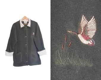 Vintage fleece jacket. Kaki jacket. Nature Bird. Fall spring jacket. Outdoors. Size large.