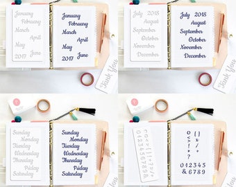 4 BULLET JOURNAL STENCILS • Planner Stencil • Bujo • Letter Alphabet Months Week Days Calendar • Fits any Planner • Free Shipping • Set 02A