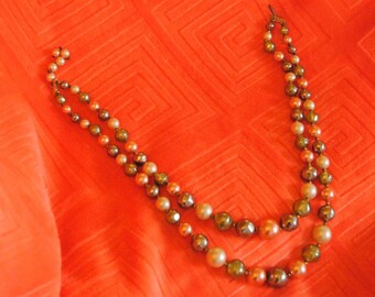 Vintage Multiple colors and shaped Beaded Two Strands Necklace