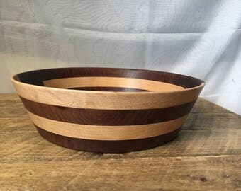 Hand turned wooden maple and walnut bowl