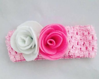 Rose Baby Headband, Children's Fashion, Hair Wear, Felt Roses, Pink Elasticated Hairband, Floral Kids Accessories, Gifts For Girls, Hair Bow