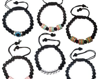 Beaded adjustable free size glass beads bracelets (pack of 6 beaded bracelets as per picture)