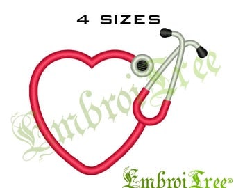 HEART STETHOSCOPE Embroidery Design Machine Embroidery Stethoscope Heart Monogram Frame Embroidery Pattern Border File Download