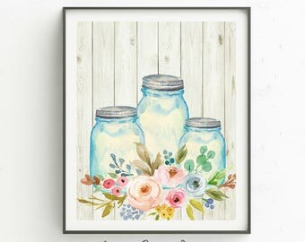 Mason jar art print | Etsy