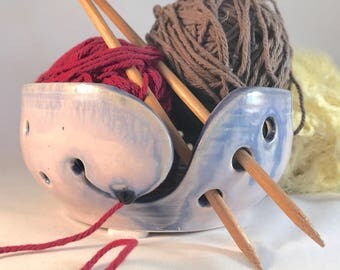 Pale pink and blue ceramic yarn bowl