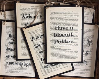 Harry Potter Book Page Art Poster ~ Poster with Recycled Book Page Art & Quotes