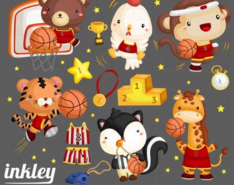 50%OFF!! Basketball Animal Clipart - Cute Clipart, Animal Clipart, Fun Clipart, Clipart Set, Adorable Digital Clip Art