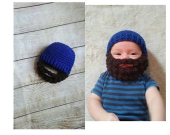 Baby Beard Hat. Baby Lumberjack. Toddler Beard beanie. Any size. Blue beard hat. Brown beard. Baby Woodsman hat. party invites. Halloween