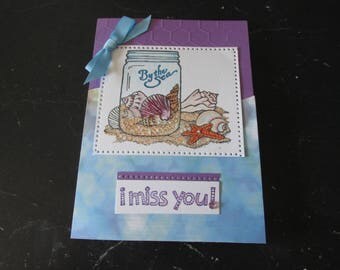 I Miss You Card, with sea shells and sand