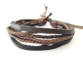 Mens Rope Bracelet, Brown Layered Bracelet, Leather Bracelet, Rope Bracelet, Mens Brown Bracelet, Hipster Bracelet, Men Rope Bracelet