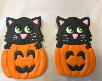 Black Cat Pumpkin Halloween Jumbo Cookies