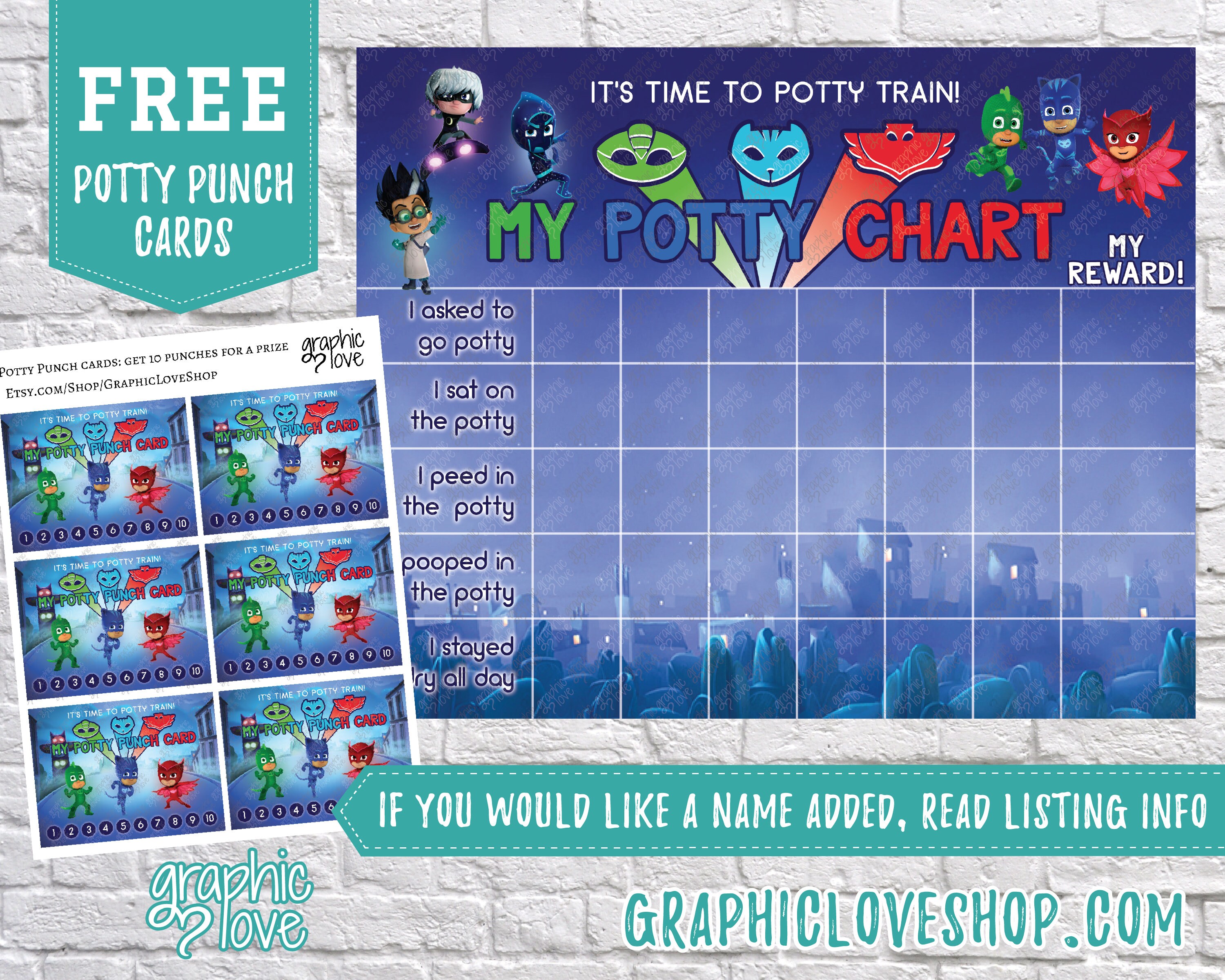 Printable Pj Masks Potty Training Chart FREE Punch Cards