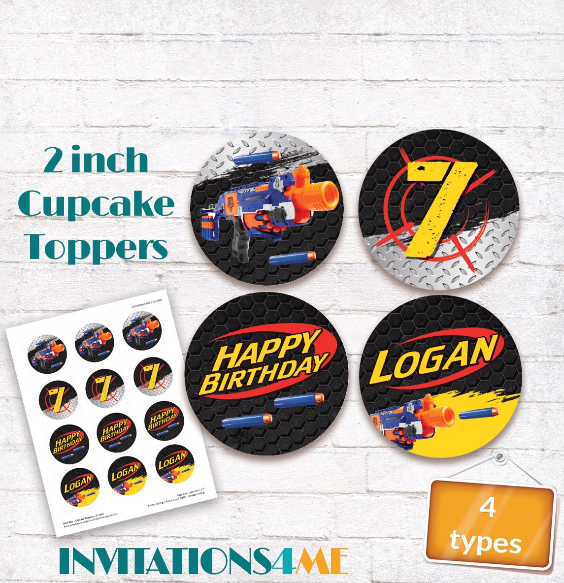 Nerf Cupcake Toppers Labels 2 Inch Nerf Wars Birthday Party