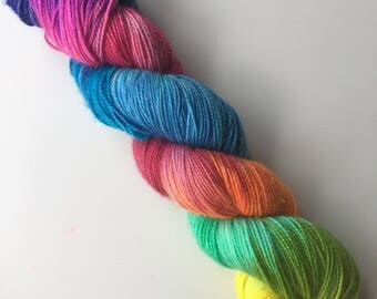 Rainbow Hand Dyed 4ply Merino Nylon Sparkle Sock Highlighter
