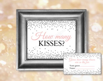 How many kisses sign (INSTANT DOWNLOAD) - Guess how many kisses - Guess how many game - Bridal shower games BR003