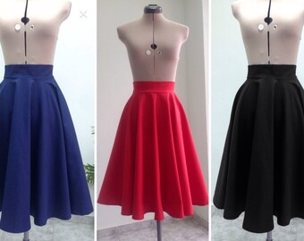 Midi Skirt / Womens Skirts / Circle Skirt / High Waisted Skirt / Midi Skirt Women / Skirt / Vintage Style Skirt / Cotton Skirt