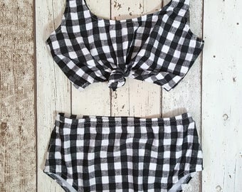 Gingham Bikini, Bikini, High Waisted Bikini, Gingham, Chequered, Womens Swimwear, Gingham Swimsuit, Knot Top, Crop Top,Festival,Fab Bikini,