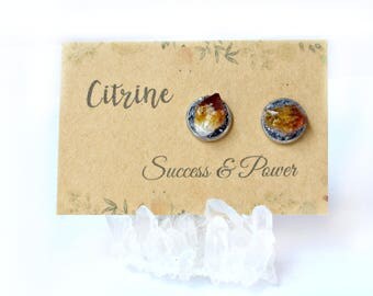Citrine Earrings, Raw Citrine Earrings, Citrine Stud Earrings, Raw Citrine, November Birthstone, Raw Gem Earrings, Raw Crystal Earrings