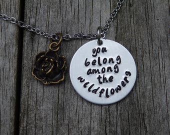 You belong among the wildflowers, Hand Stamped Necklace, Music, Tom Petty "Wildflowers" Lyrics