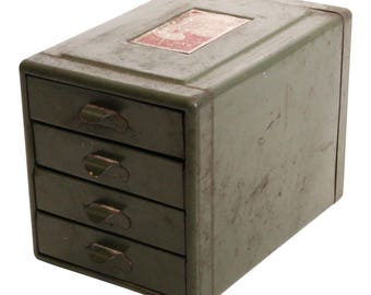 Vintage Metal Cabinet organizer 4 DRAWER pull out parts bin industrial steel rustic shabby garage box toolbox storage man cave steelmaster