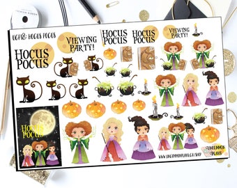 Hocus Pocus Kawaii Halloween Stickers, Fun Stickers for your Planner. Witchy Stickers for any & all Planners Erin Condren, Happy Planner etc