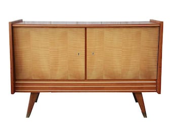 SOLD - German Mid-Century Modern Walnut & Tiger Maple Credenza or Record Cabinet