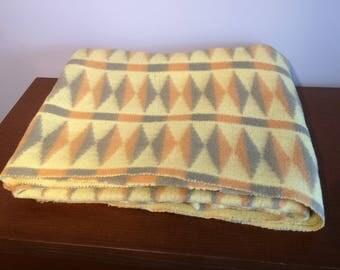 Orange Yellow and Taupe Diamond Geometric Retro Wool Blanket - Bed Throw - Vintage Throw - Picnic Blanket - Bedspread - Tetem Danish Design