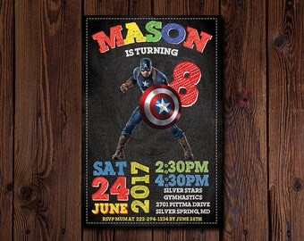 Captain America Invitation, Captain America Birthday Party, Avengers, Superhero, Superhero Birthday Party, Instant Download, Digital File