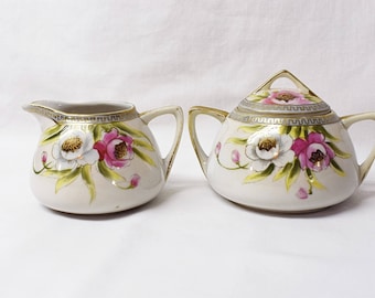 Vintage Nippon Cream and Sugar Set Floral Porcelain Cream and Sugar
