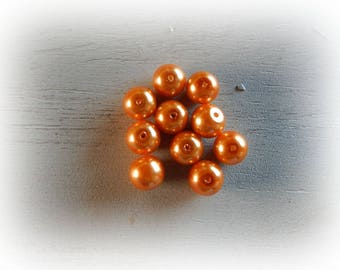 10 copper - 10 mm orange glass round beads