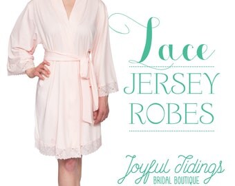 Bridesmaid Robes, Jersey Lace Robe, Bridesmaid Gift, Bridal Party Robe Set, Wedding Robe for Bridesmaid Proposal Gift Set, Getting Ready