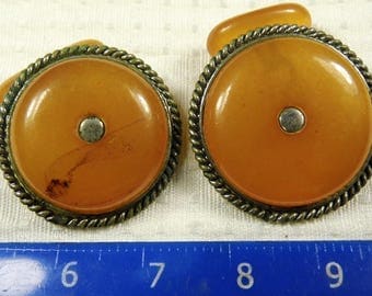 Old vintage retro antique Pressed Baltic Amber stone cuff-links authentic toffee honey color men's jewelry FREE SHIPPING 1510