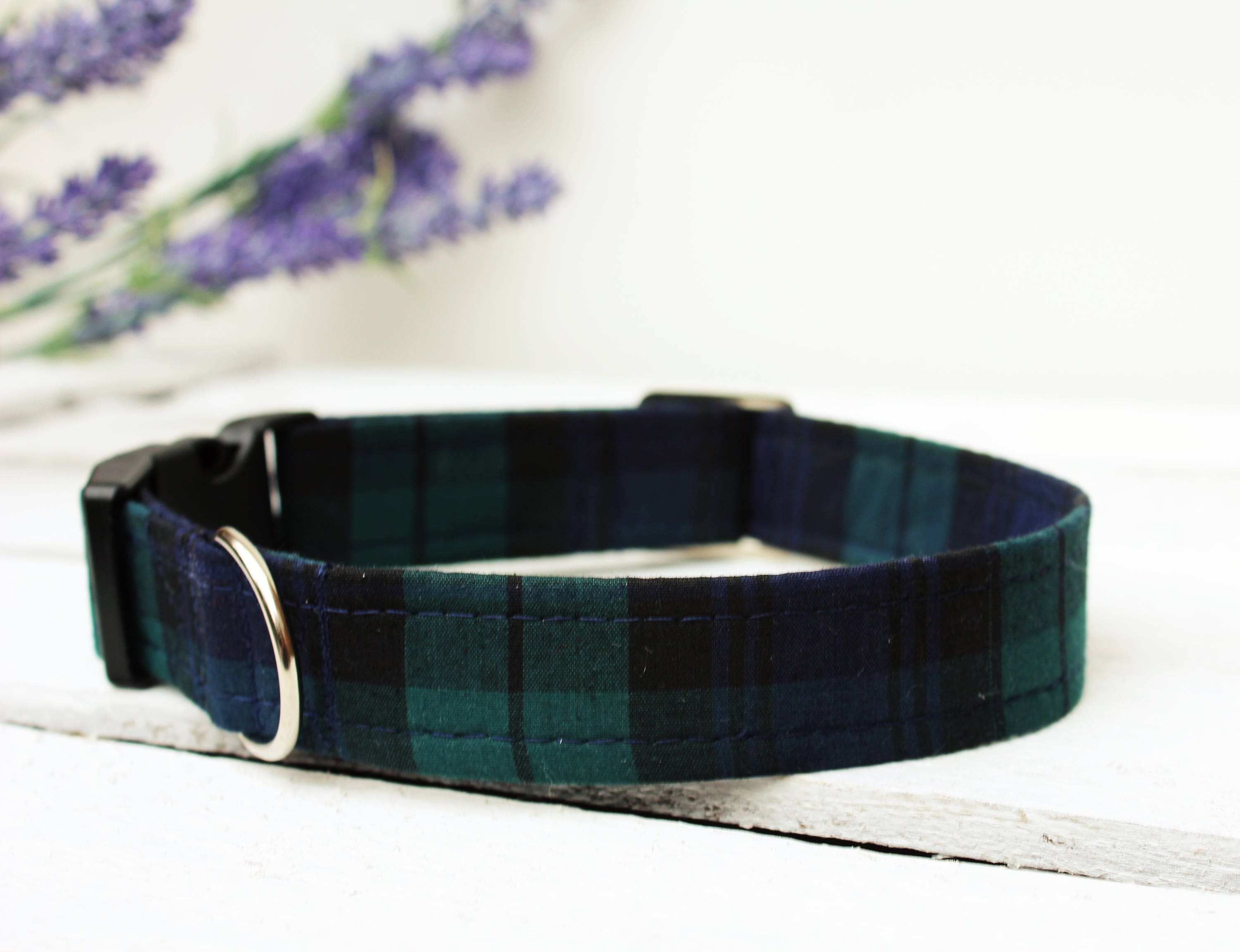 Dog Collar Tartan Varieties red green/blue gingham. Dog