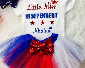 Toddler Girl's 4th of July Outfit Little Miss Independent Independence Day Fourth July tutu - FREE PERSONALIZATION