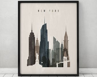 New York art print, Poster, Wall art, travel decor, Distressed, New York skyline, City poster, Typography art, Home Decor, ArtPrintsVicky.