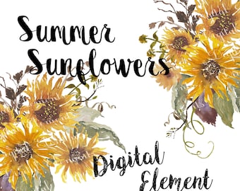 Watercolor Clip-art, Sunflower Watercolor Clip-art, Yellow Sunflowers, Watercolor Clip-art, Scrapbook Clip-art. No. WC57