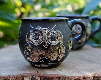 New-home-gift-for-couple-Tea-cup-set-Oak-Leaf-Forest-painting-Stoneware-mug-set-Coffee-cup-Rustic-mug-Gift-for-her-birthday-party-gift-wife