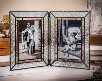 4x6 Double Picture Frame Stained Glass Picture Frame 4x6 Photo Frame Vintage Frame Keepsake Wedding Frame Holds 2 Photos Gift Pic 137-46-2