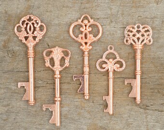 50 Assorted Key Bottle Openers, Rose Gold, Wedding Favors for Guests, Party Favors, Bridal Shower, Alice in Wonderland, Event Decor