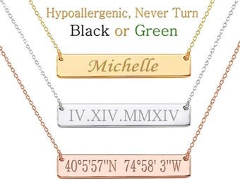 Gold Bar Necklace, Personalized Bar Necklace, Name Bar Necklace, Custom Name Necklace, Monogram Necklace, Bridesmaid Gift, Personalized