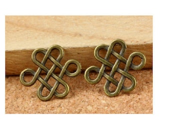 Set of 10 Chinese knots bronze antique 17 mm x 14 mm